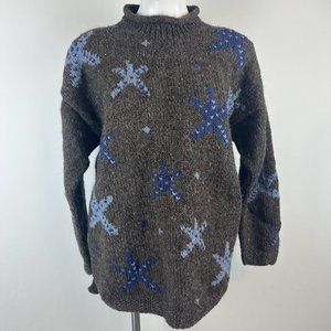 Vintage Gray and Blue Star Intarsia Knit Turtleneck Sweater Size 1X